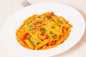 Penne rigate pasta with tomato sauce
